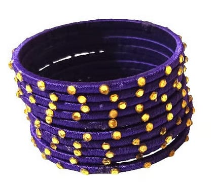 Handcrafted Purple Silk Thread Bangles Set with Golden Studs for Women