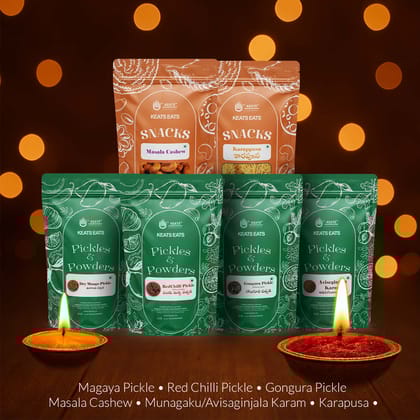 Keats Eats Traditional Pure Veg Pickles and Snacks Gift pack Combo (6 Pack)