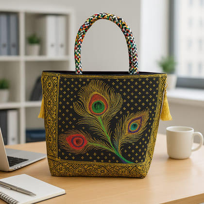 Golden Peacock Charm Handbag by BOMBAY COLLECTION