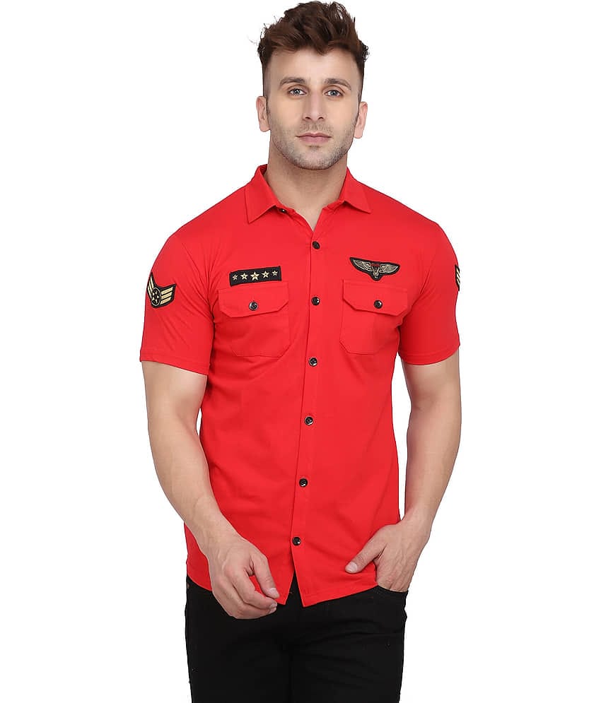 Tfurnish Cotton Blend Regular Fit Printed Half Sleeves Men's Casual Shirt - Red ( Pack of 1 )