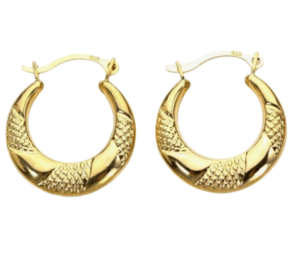 Anti Tarnish Gold Textured Hoop Earrings