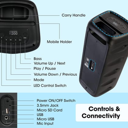 Zebronics Zeb-Barrel 200 Portable Speaker USB, BT, and 1 Wired Microphone