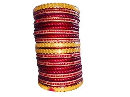 Elegant Red & Gold Traditional Indian Bangle Set for Women - Festive & Bridal Chura Elegant Red & Gold Traditional Indian Bangle Set for Women - Festive & Bridal Chura