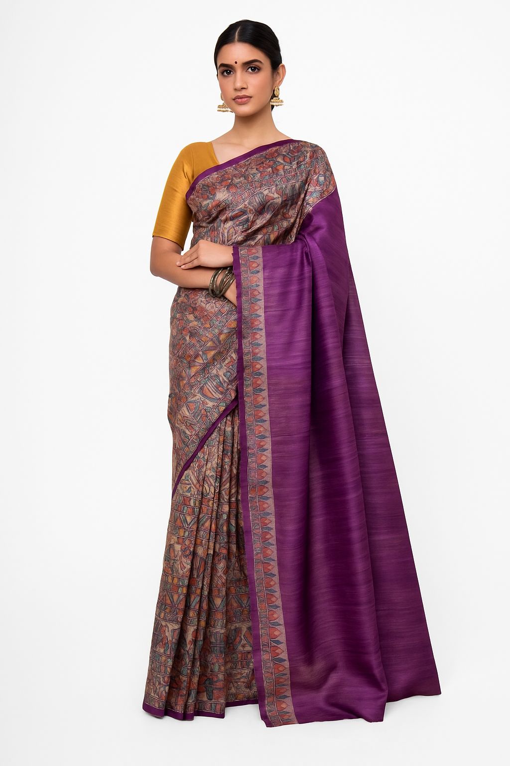 Royal Madhubani Elegance – Handcrafted Tussar Silk Saree