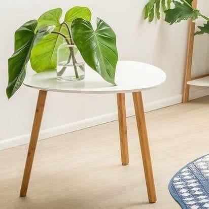 Oval Wood Coffee Table Storage and Display Sofa Table, Small Modern Table Furniture for Living Room&Home Office (White)