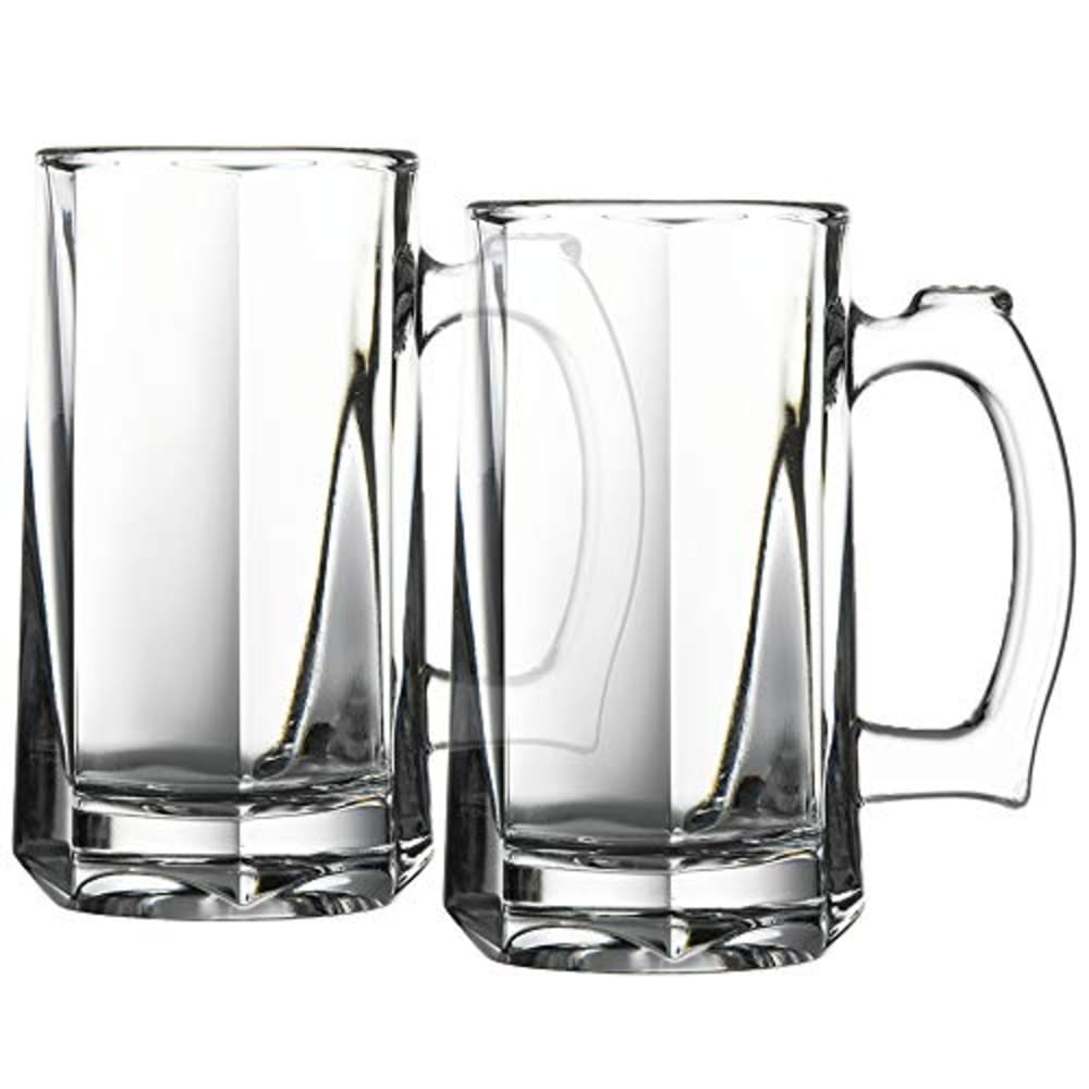 Heavy Base Beer Glass,400 ML,Set of 2,Italian Style Jumbo Beer Mug with Handle,Elegant & Durable Glassware for Beer, Lager & Ales,Perfect for House Parties & Restaurants,Ideal for Gift