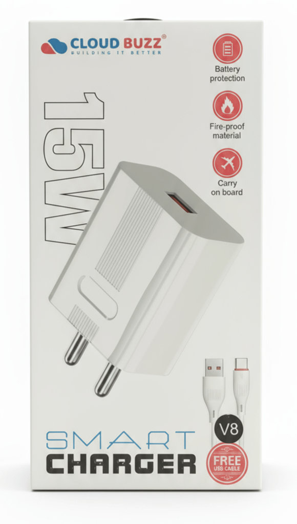 CLOUD BUZZ 15W Smart Charger with USB Cable - Battery Protection