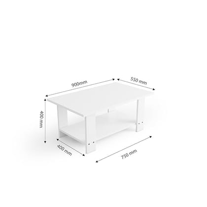 LatteEdge Engineered Wood Coffee Table with Bottom Shelf – 90 x 55 x 40 cm (001, White)