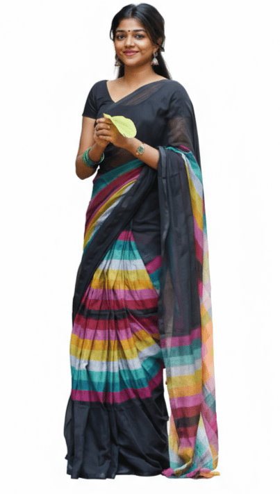 Elegant Black Rainbow Saree – Stylish & Trendy Party Wear