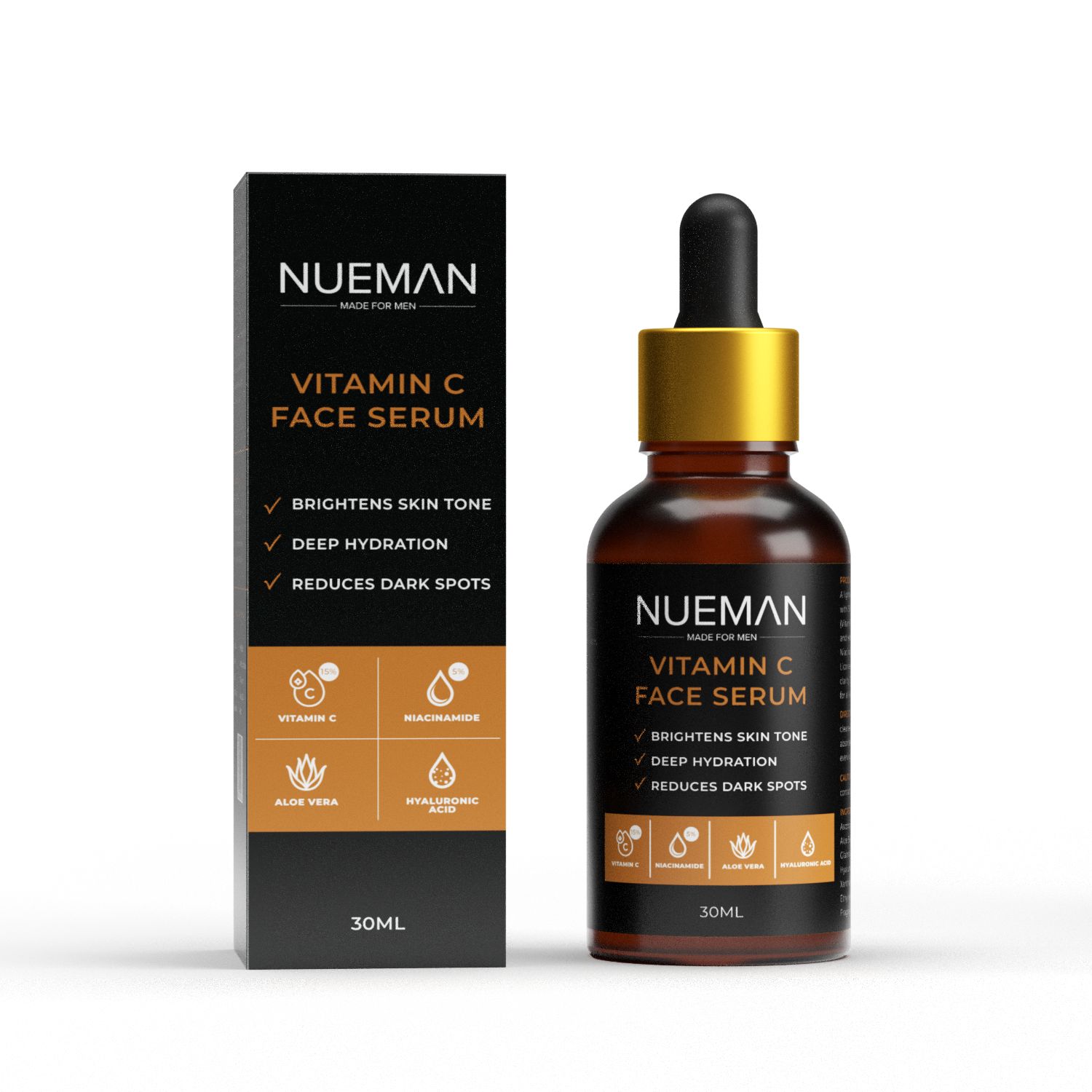 NUEMAN Vitamin C Face Serum | For Men | With 15% Vitamin C, Niacinamide, Hyaluronic Acid & Licorice | Brightens Skin, Fades Spots | Fragrance-Free & Dermatologically Tested