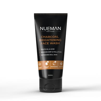 NUEMAN Charcoal Brightening Face Wash | For Men | All Skin Types | With Salicylic Acid, Niacinamide, Aloe Vera & Neem | Fights Acne, Oil, Dullness | Dermatologically Tested