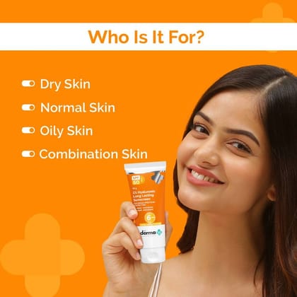 The Derma Co 1% Hyaluronic Long Lasting Sunscreen SPF 50, PA++++ |6 hrs. Sun Protection For All skin (50 g)
