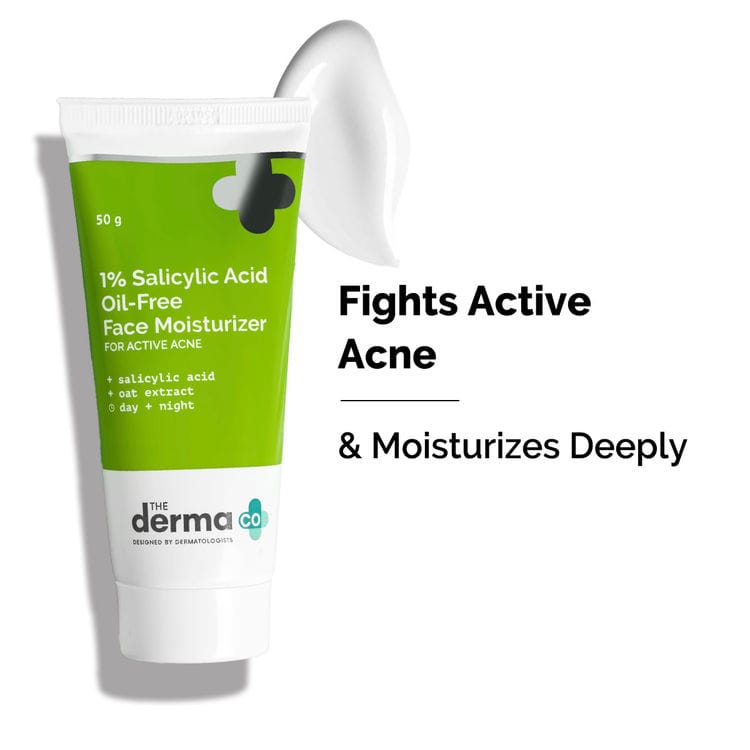 The Derma Co 1% Salicylic Acid Oil-free Moisturizer for Face With Oat Extract For Active Acne (50 g)