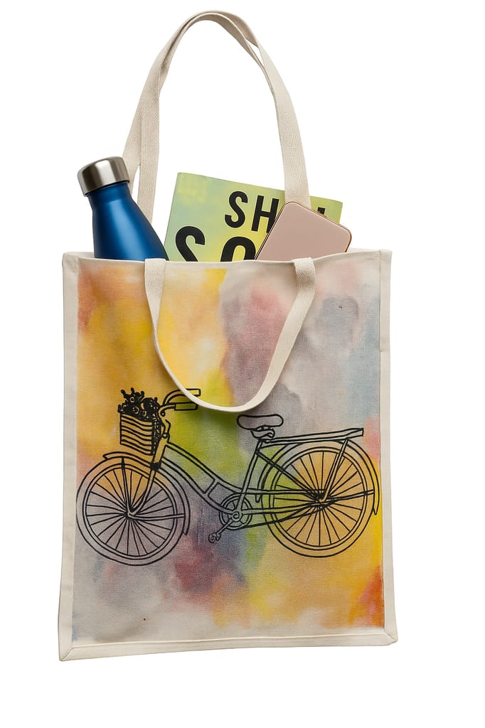 Stylish Bicycle Print Watercolor Canvas Tote Bag