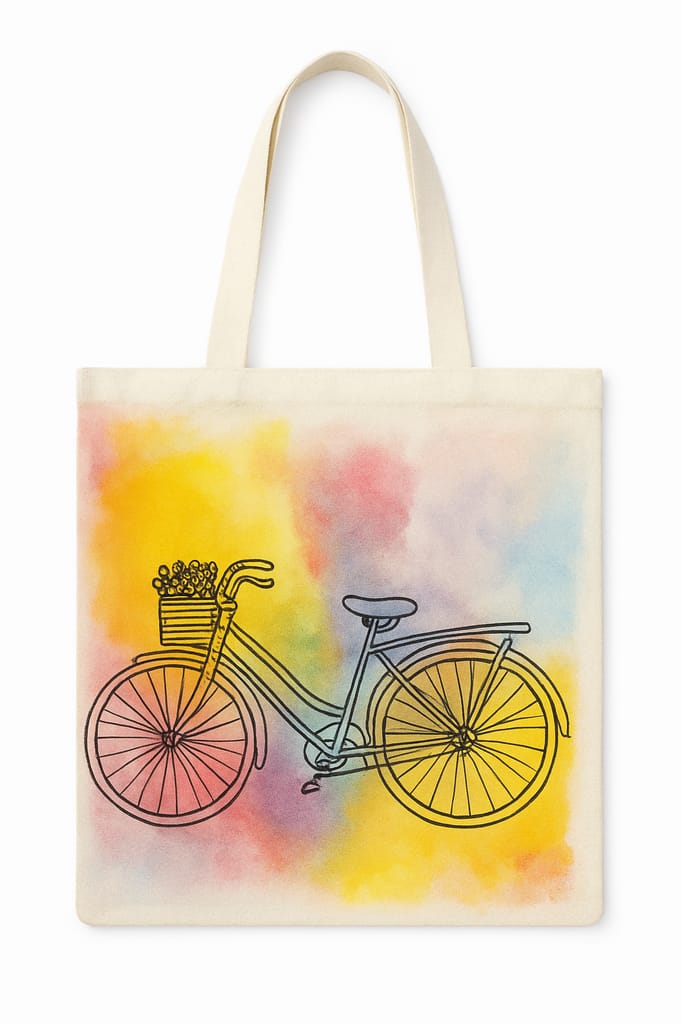 Stylish Bicycle Print Watercolor Canvas Tote Bag