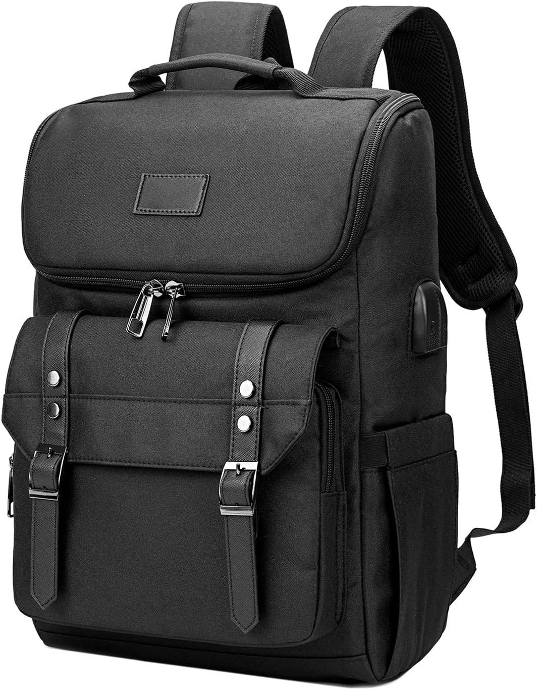 Contacts Unisex Vintage Travel 3 Compartment Laptop Backpack With Usb Charging Port Fits Upto 15.6 Inch Laptop - Black