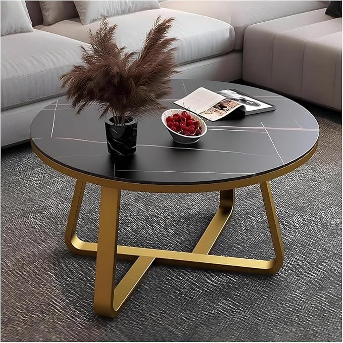 Modern Metal Coffee Table – Round/Stylish Accent Table for Living Room, Sturdy & Durable Design, Space-Saving & Easy Assembly, Industrial & Contemporary Home Furniture (Black Gold)
