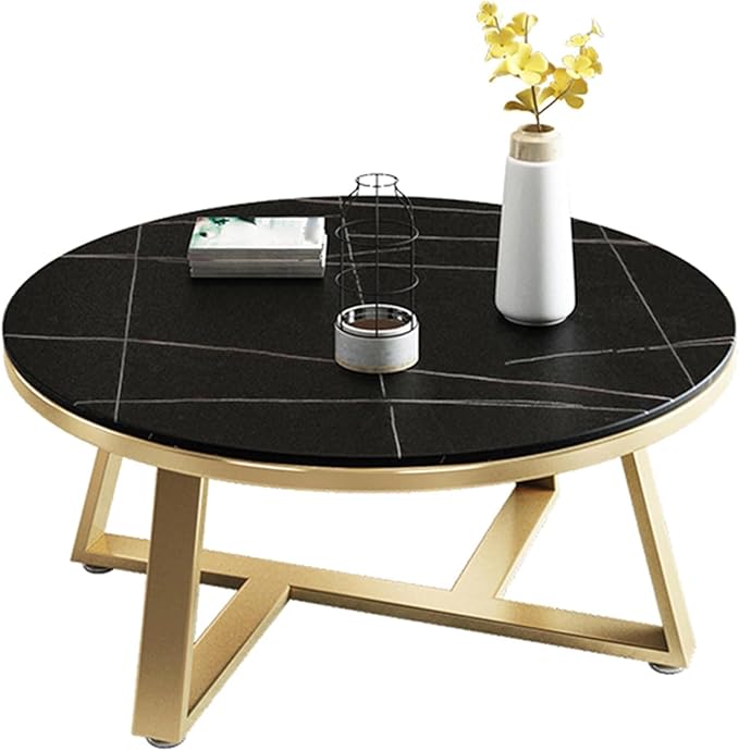 Modern Metal Coffee Table – Round/Stylish Accent Table for Living Room, Sturdy & Durable Design, Space-Saving & Easy Assembly, Industrial & Contemporary Home Furniture (Black Gold)