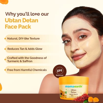 Mamaearth Ubtan Detan Face Pack Reduces Tan, Adds Glow, with Saffron & Turmeric for Radiant Skin (200g)