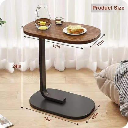 C-Shaped Side Table for Sofa & Bed | Wooden Modern Coffee Table for Living Room & Bedroom | Small C Table Slides Under Couch | Compact End Table for Snacks, Laptop, Decor (Oval)