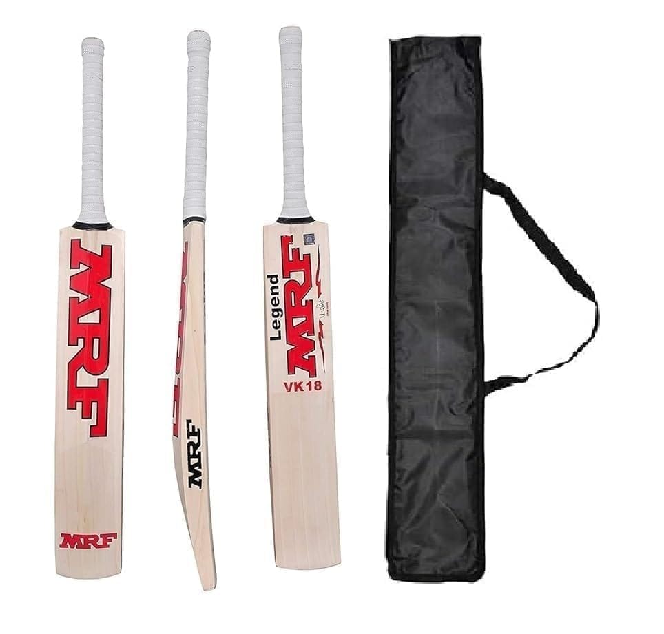 TEKNAXO | English Willow Primium MRF Cricket Bat Virat Kohli Special Edition Full Size with Full Cane Handle Play for Lather Ball with Bat Cover