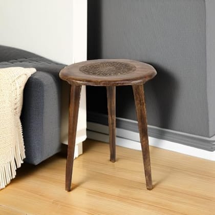 Wooden Table with Three Legs A Modern Round Coffee Table and Side Table for Small Spaces with Pillar, Wood Books, Magazines, and Plant Stand for Living Room Entryway Table. (Antic Burning)