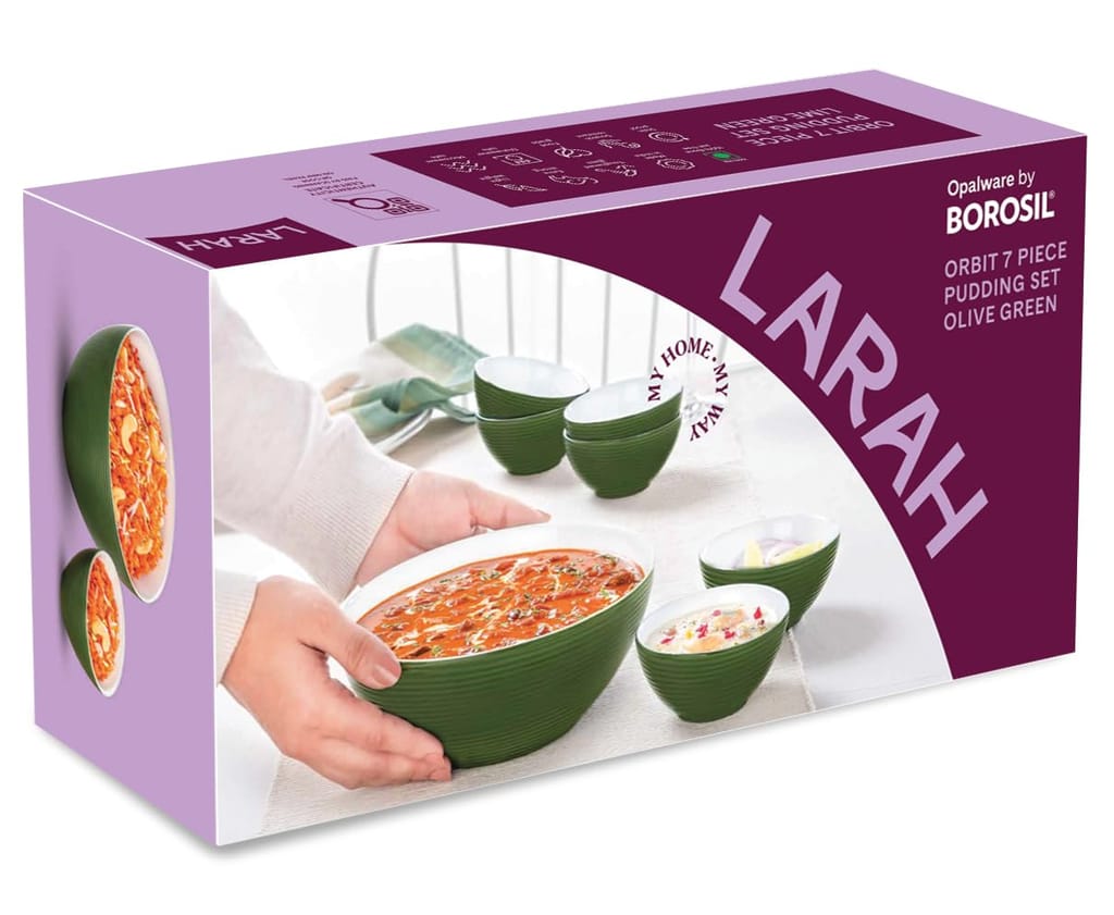Larah by Borosil Orbit Series Opalware 7 Pcs Pudding Set | Microwave & Dishwasher Safe | Bone-Ash Free | Crockery Set for Dining & Gifting | Bowls Set