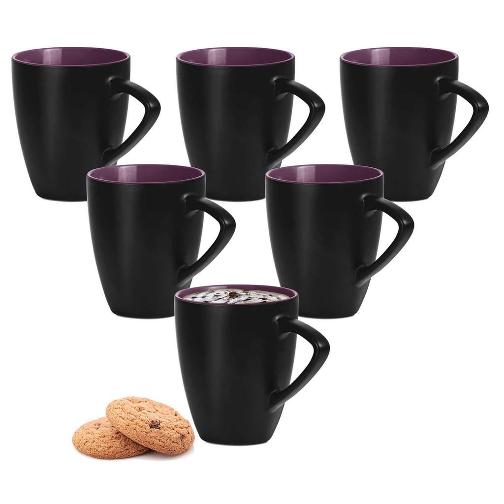 Treo by Milton Delta Ceramic Mug, Set of 6, 160 ml Each, Black | Coffee Mug | Tea | Milk | Smoothies | Microwave Safe | Dishwasher Safe | Easy to Handle | Glossy Finish