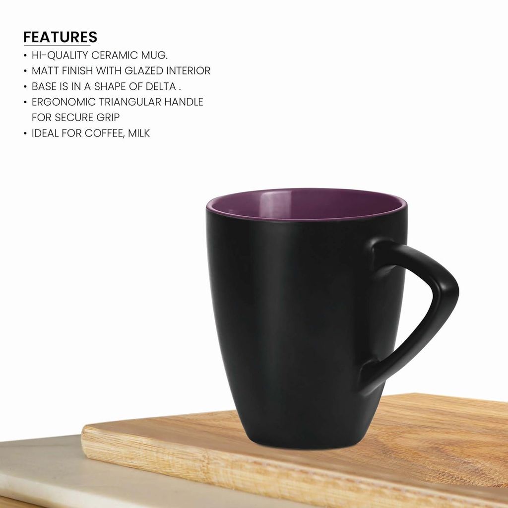 Treo by Milton Delta Ceramic Mug, Set of 6, 160 ml Each, Black | Coffee Mug | Tea | Milk | Smoothies | Microwave Safe | Dishwasher Safe | Easy to Handle | Glossy Finish