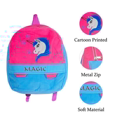 Unicorn Bag for School | Velvet Pink Color School Bag | School Bag | Kids Backpacks | Backpacks For School | Kids School Bag | Children's School Bag | Velvet School Bag | Cartoon Designed Bag | Light Weight Bag