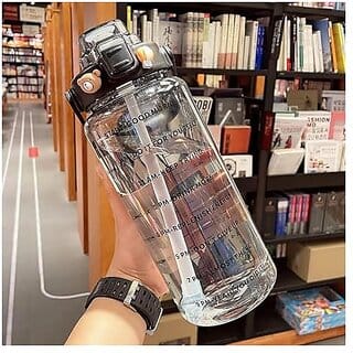Contemporary Reusable Water Bottle with Time Markings 2 Litre Transparent Best Usage for Office/School/College/Gym/Travel Bottle | BPA-Free Fitness Sports Bottle