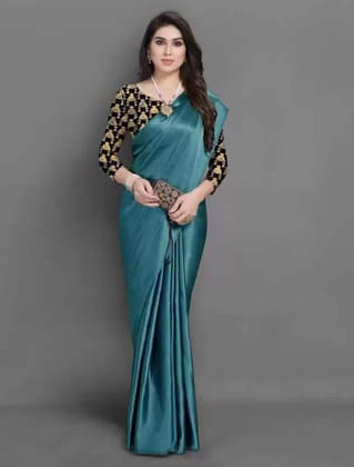 ANSH Womens Satin Solid Saree length (5.5m) & Blouse Piece Size (0.8m) (Multicolor)