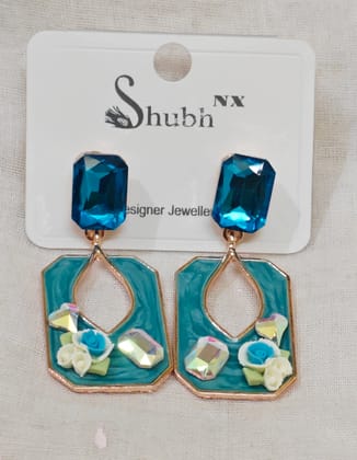  Blue Gemstone & Enamel Dangle Earrings