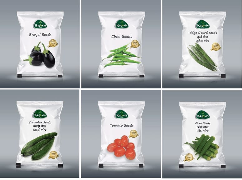 Daily Need Kitchen Garden Kit | Brinjal Seeds (Round) | Tomato Seeds | Chilli Seeds | Ridge Gourd | Okra Seeds | Cucumber Seeds - 1 Pouch Each