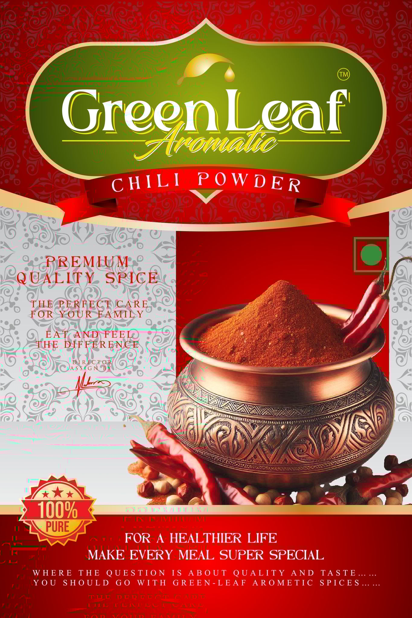 Green Leaf Aromatic 100% Pure Premium Chili Powder - 250gm
