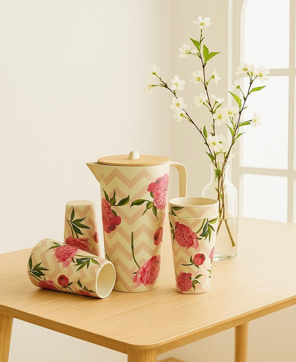 ECOCASK Premium Drinking Set - Bamboo Fiber - Floral Design -Eco Friendly