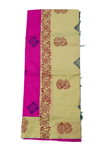 Venkatagiri Cotton Saree- Pink & Beige Block Print Traditional Saree for Women