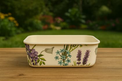 ECOCASK Bamboo Floral Pattern Food Storage Container, Decorative Rectangular Serving Bowl