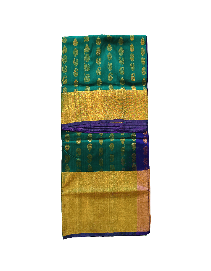 Elegant Peacock Green Uppada Pattu Saree with All Over Buttis