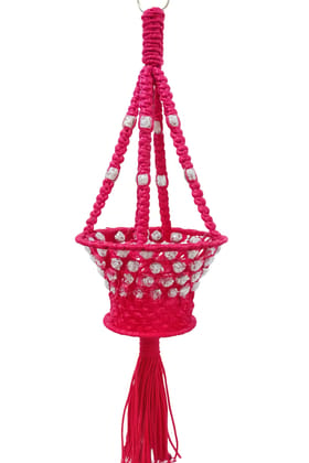 Vibrant Pink Macrame Beaded Hanging Lantern/Planter -Handmade Home Decor