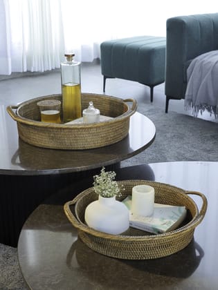 RATTAN ROUND TRAY WITH HANDLES
