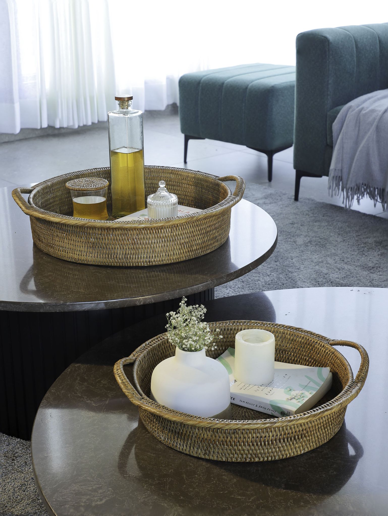 RATTAN ROUND TRAY WITH HANDLES