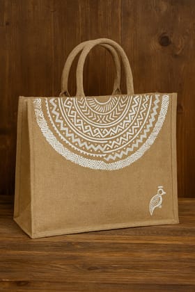 ECOCASK Eco Reusable Jute Bags | Printed Lunch & Grocery Bags – Pack of 2 Large Heavy Duty Shopping Totes