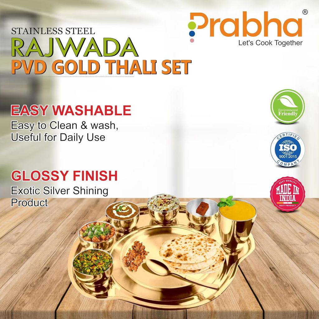 Prabha High Grade Stainless Steel Rajwada Thali Dinner Set, Bhojan Thal, Durable for Long Term, Special for Guest
