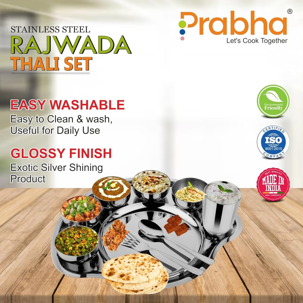 Prabha High Grade Stainless Steel Rajwada Thali Dinner Set, Bhojan Thal, Durable for Long Term, Special for Guest