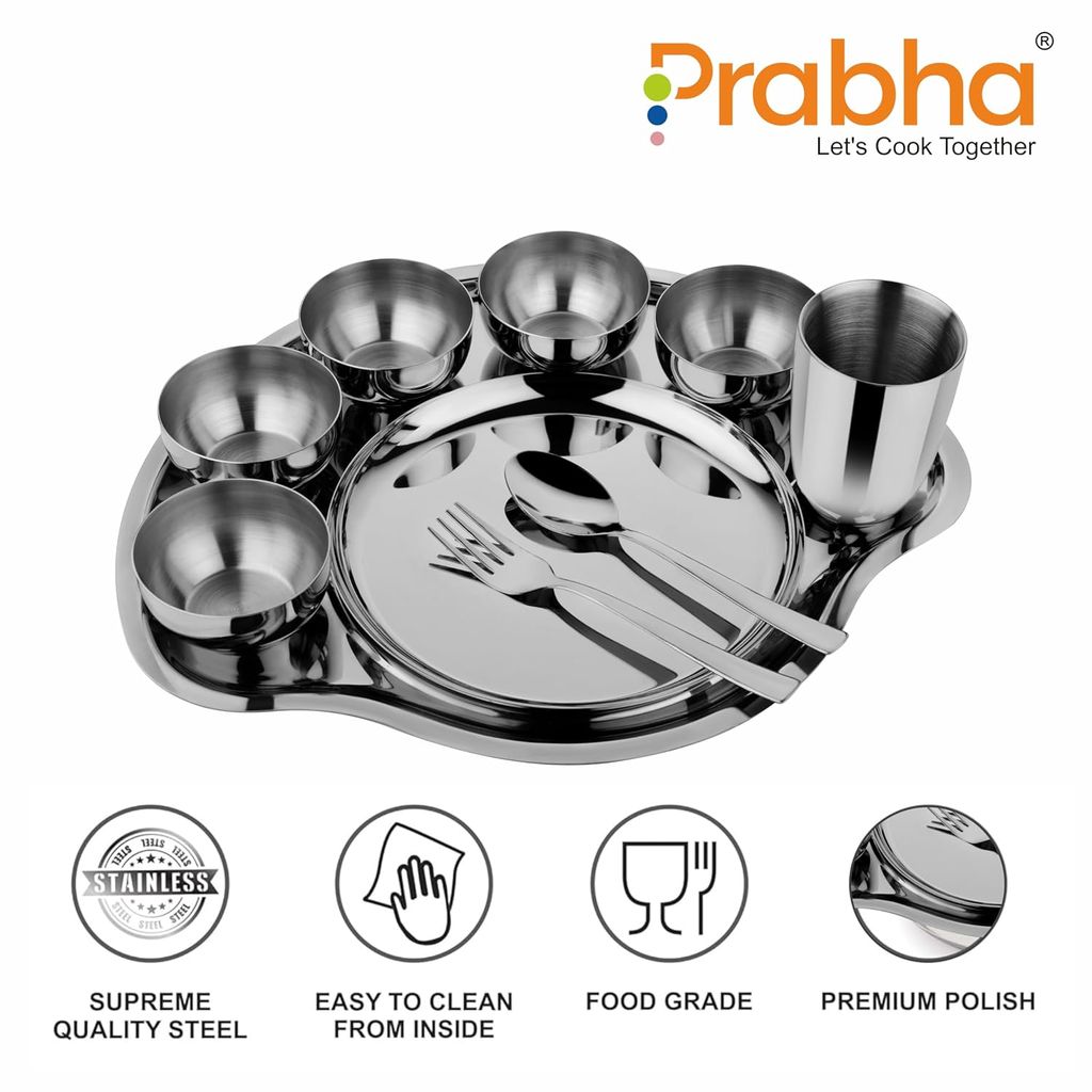 Prabha High Grade Stainless Steel Rajwada Thali Dinner Set, Bhojan Thal, Durable for Long Term, Special for Guest