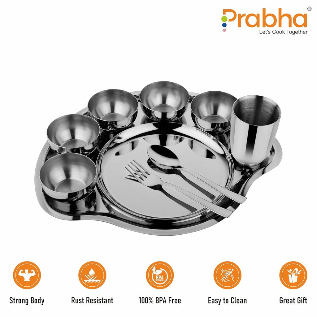 Prabha High Grade Stainless Steel Rajwada Thali Dinner Set, Bhojan Thal, Durable for Long Term, Special for Guest