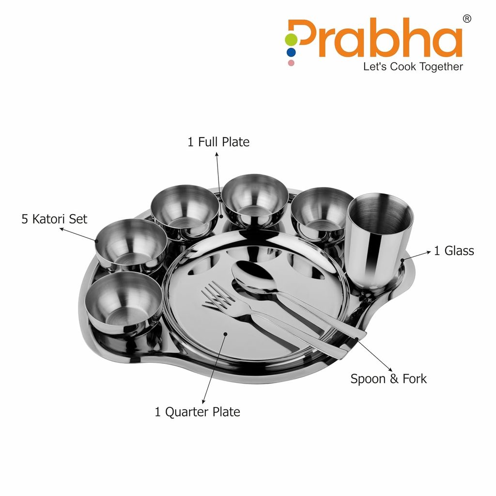 Prabha High Grade Stainless Steel Rajwada Thali Dinner Set, Bhojan Thal, Durable for Long Term, Special for Guest