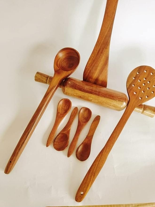 Coconut Shell Ladle Combo - Spoon - Spatula - Roller - Skimmer - Large - Natural - Organic - Hand Made - Set of 05
