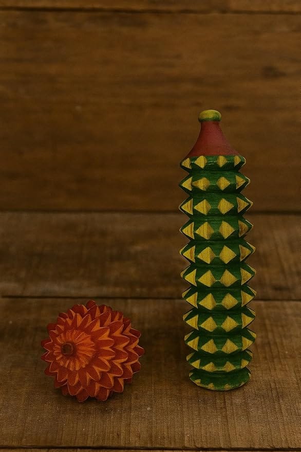 ECOCASK Wooden Acupressure Massage Roller Combo | Hand & Foot Therapy with Ball | Set of 2 Natural Body Massagers